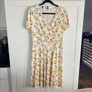 White and Yellow Lemon Print Dress